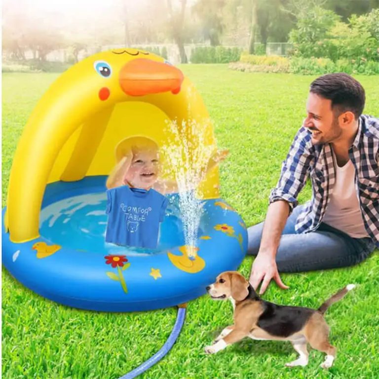 Kiddie Inflatable Duck Swimming Pool with Sunshade &Sprinkler (3)